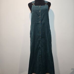 Joni Blair Green Curduroy Overall Dress Medium Women's Vintage 90s